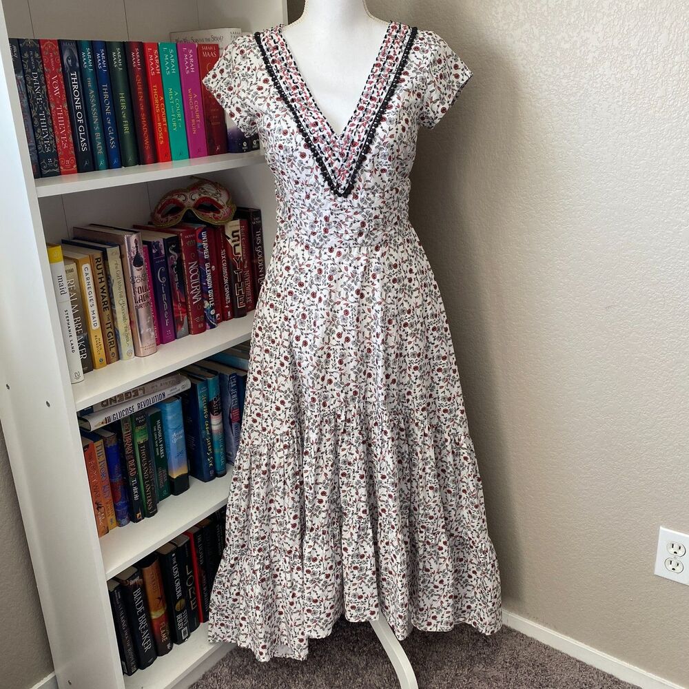 WAYWARD FANCIES Floral Romantic BoHo Cottagecore Lace Tier Midi Dress Size XS